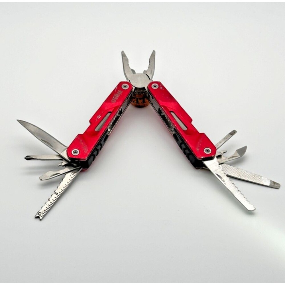 UENE Red Multi-Tool Pliers Pocket Tool Knife Saw File Screwdrivers Camping EDC